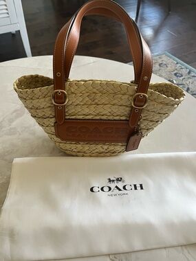 Coach Straw Tote with Tan Leather Trim